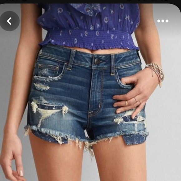 American Eagle Outfitters Pants - AE Ne(x)t Level High-Waisted Denim HI rise  Shortie  Short Blue Distressed